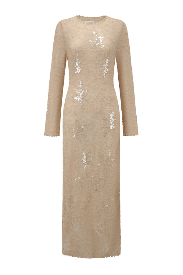 SWAYING 25 Fall/Winter Collection: Beaded Alpaca Blend Dress SW-SW25AW2L04C1S2-XING (Peach)
